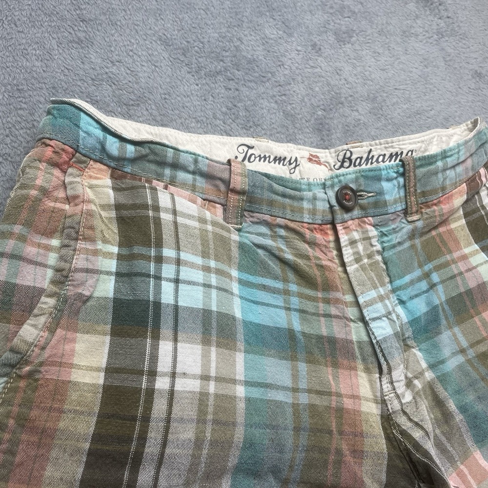 Tommy Bahama Shorts Mens 30 Multicolor Plaid Chinos Linen Blend Preppy Casual - Picture 2 of 16